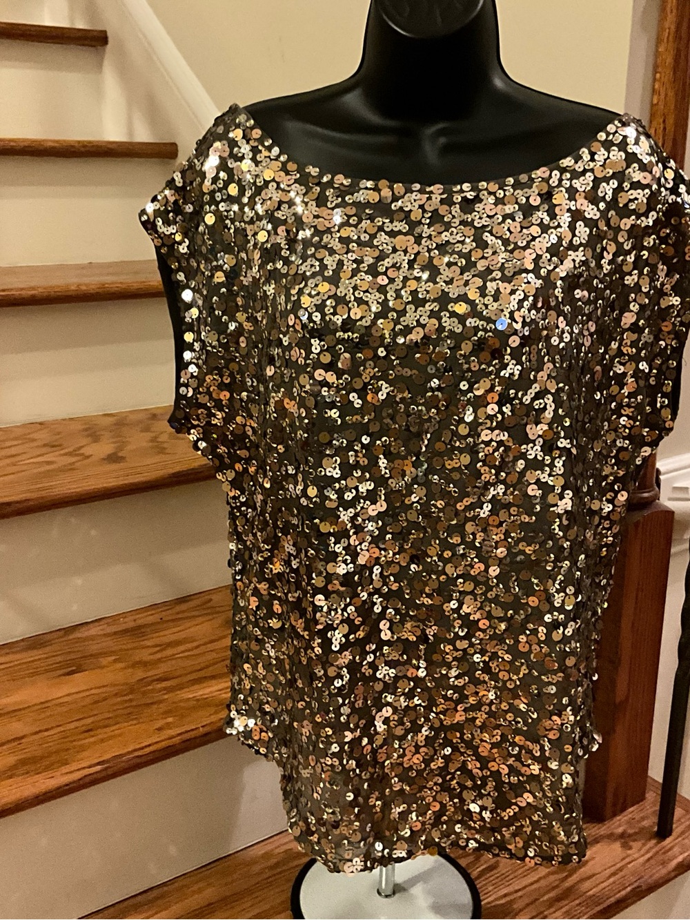 Victoria's Secret Sequin Short Sleeve Boatneck Top in Gold